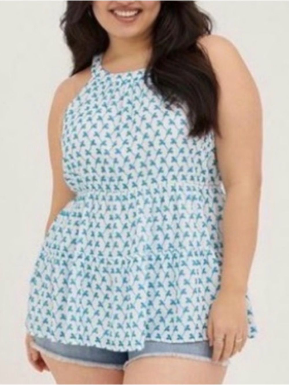 Torrid Sleeveless White Halter Tunic with Turquoise Floral Embroidery Size 1(1X)